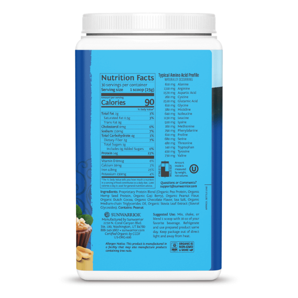 Sunwarrior Warrior Blend biljni proteini - Čokolada i maslac od kikirikija, 750 g