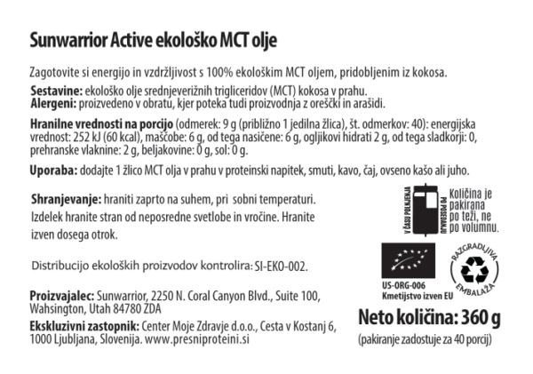 deklaracija-Sunwarrior-Active-ekolosko-mct-olje Sunwarrior Active organsko MCT ulje, 360 g